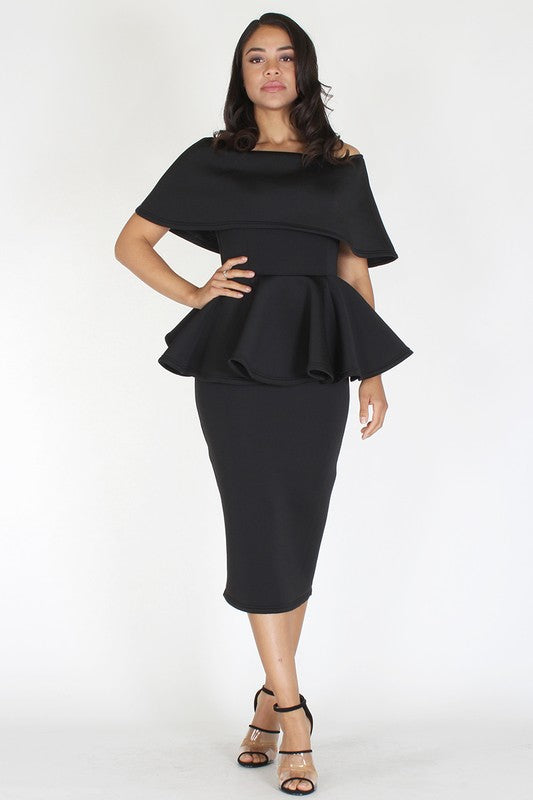 Buy Elegant Sequin Mid-Length Peplum Dress -Black | DressFair.com